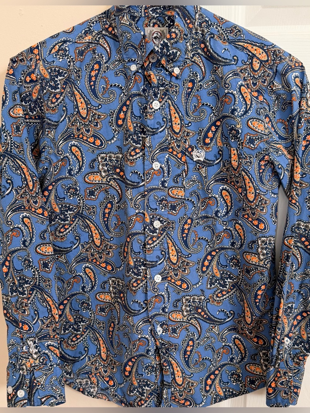 Cinch Boys Sz 10 Paisley Print 100% Cotton Long Sleeve Button Down Shirt .